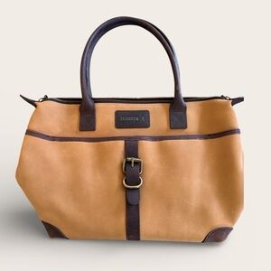 Baseballism Camel Tan Structured Satchel Tote | Espresso Trim Zip Top Buckle